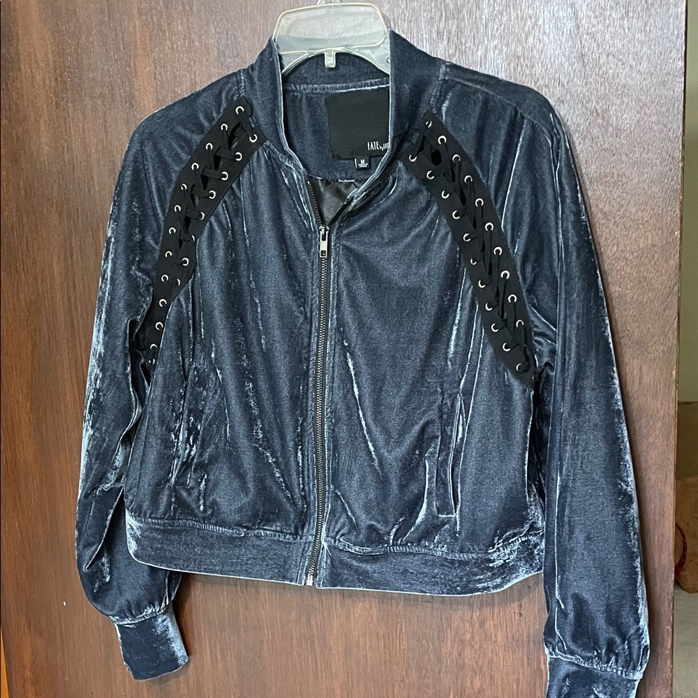 Velvet lace up bohemian cropped bomber jacket